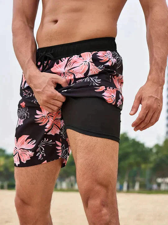Acwulf | Schwarze Flamingo AquaFlex-Badeshorts