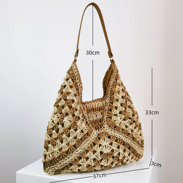 Malaga | Handgewebte Stroh-Bohème-Tasche
