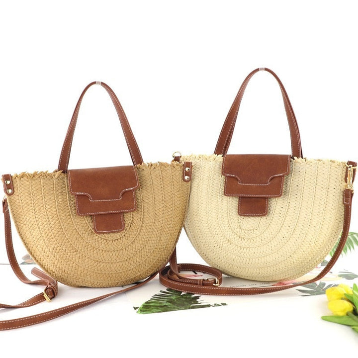 Denver | Stroh‑Tote mit Lederdetails