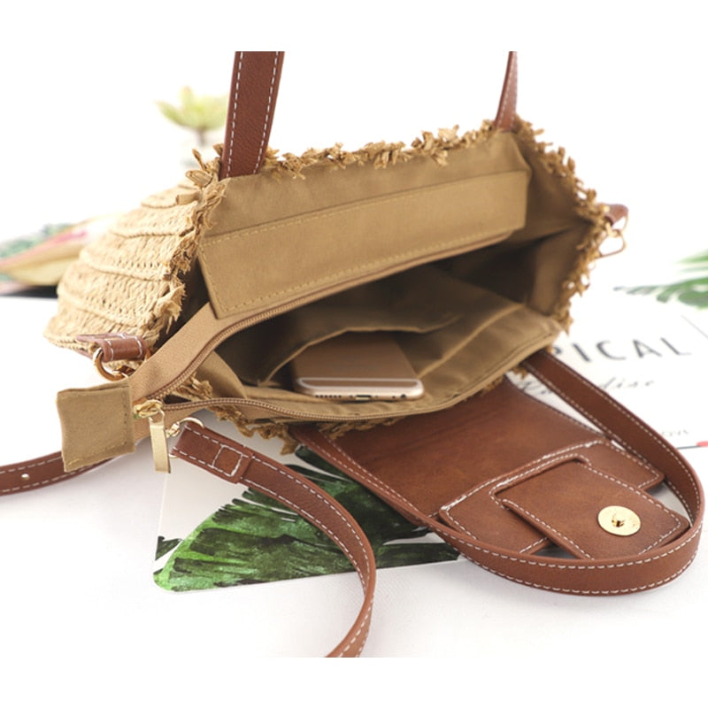 Denver | Stroh‑Tote mit Lederdetails