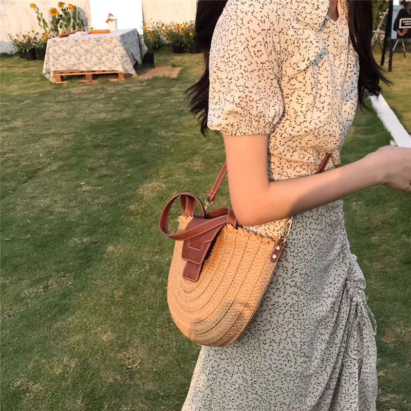 Denver | Stroh‑Tote mit Lederdetails