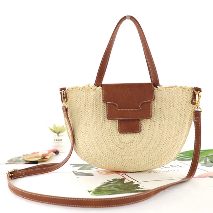 Denver | Stroh‑Tote mit Lederdetails