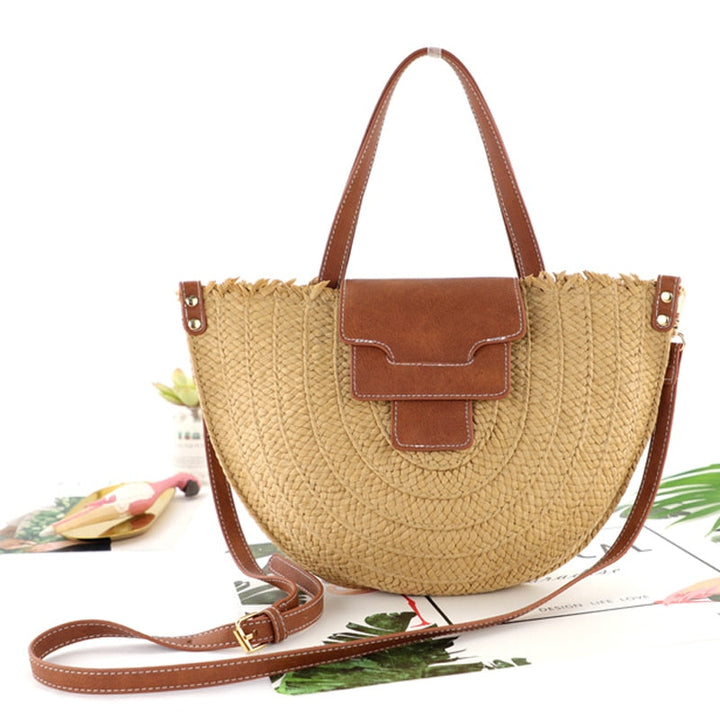 Denver | Stroh‑Tote mit Lederdetails
