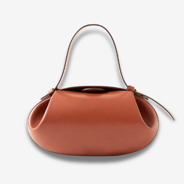 Grenchen | Skulpturale Leder Schultertasche Braun