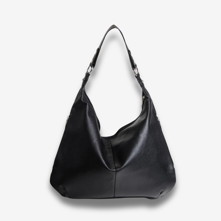 Teresina | Schlichte schwarze Leder‑Hobo‑Bag