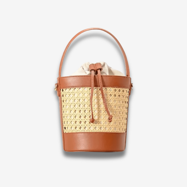 Agadir | Rattan‑Bucket‑Bag aus Leder