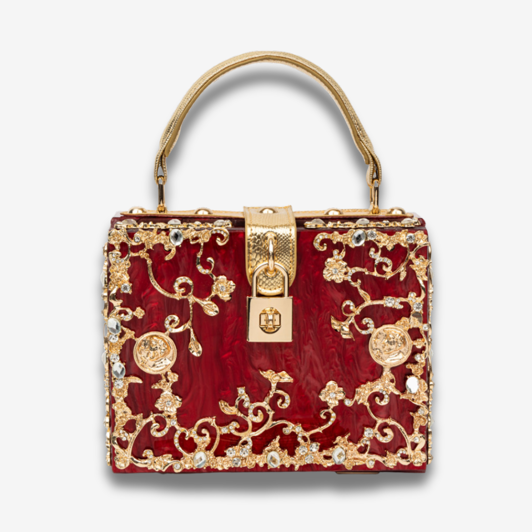 Zarqa  | Acryl Clutch mit Gold‑Blüten
