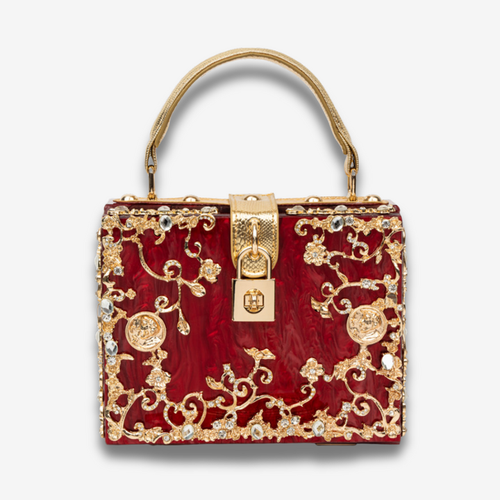 Zarqa  | Acryl Clutch mit Gold‑Blüten