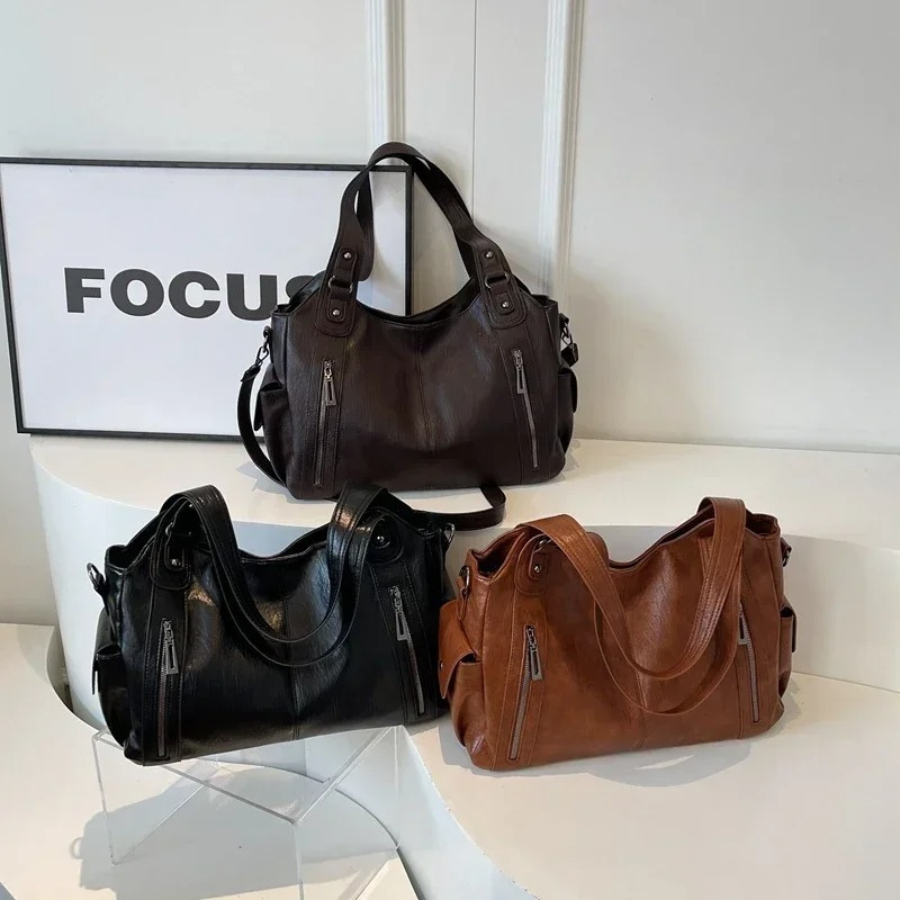 Kotor | Klassische Lederschultertasche mit Reißverschluss