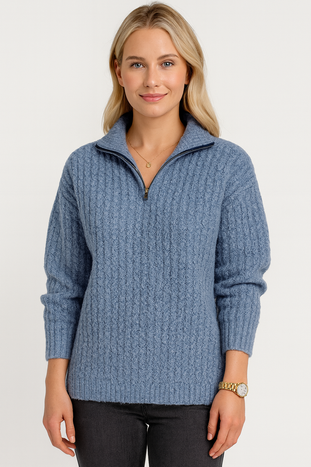 Delpha | Eleganter Feinstrickpullover mit Reißverschluss
