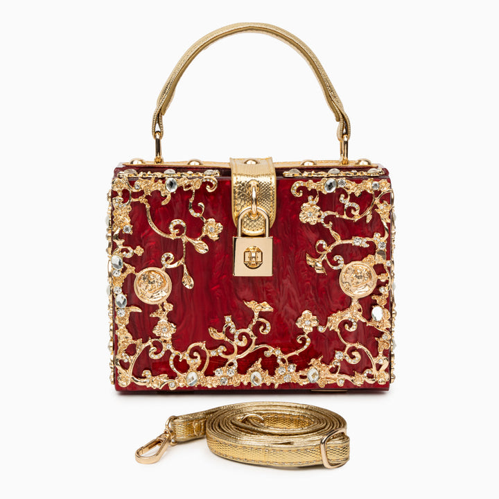 Zarqa  | Acryl Clutch mit Gold‑Blüten