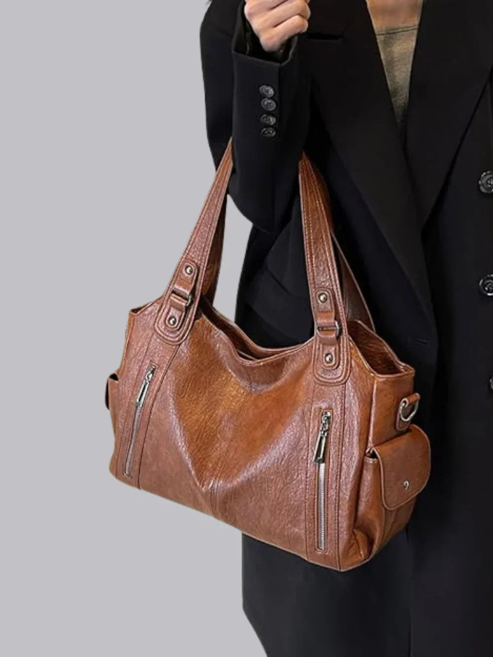 Kotor | Klassische Lederschultertasche mit Reißverschluss
