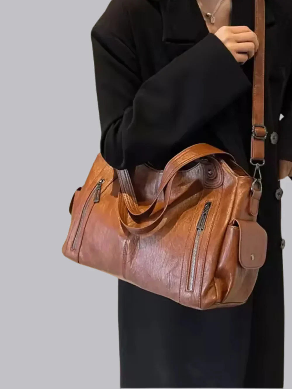 Kotor | Klassische Lederschultertasche mit Reißverschluss