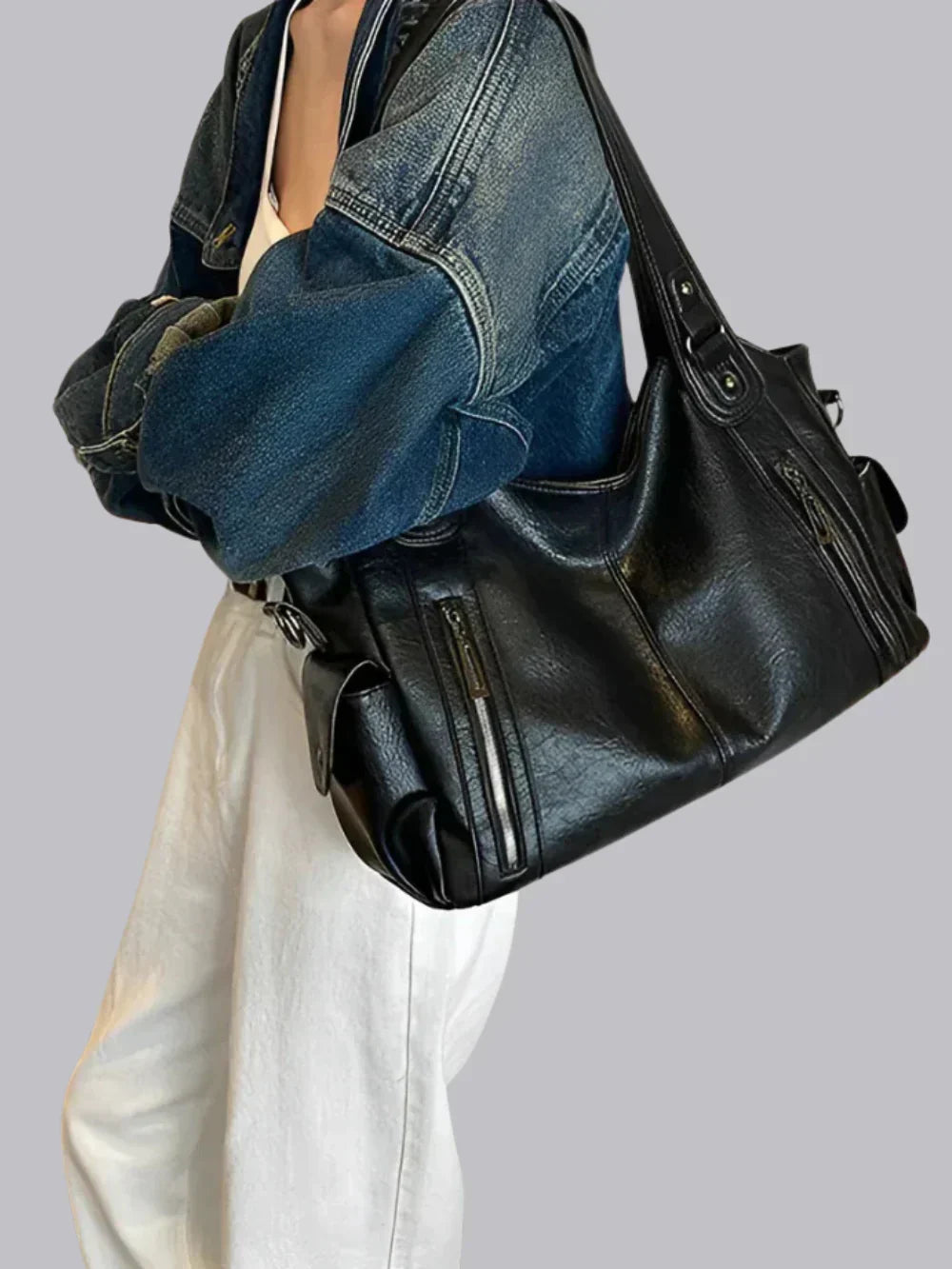 Kotor | Klassische Lederschultertasche mit Reißverschluss