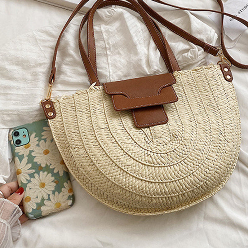 Denver | Stroh‑Tote mit Lederdetails