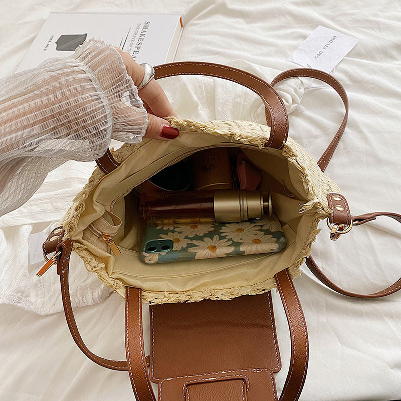 Denver | Stroh‑Tote mit Lederdetails