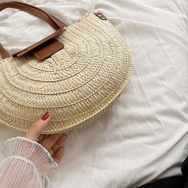Denver | Stroh‑Tote mit Lederdetails