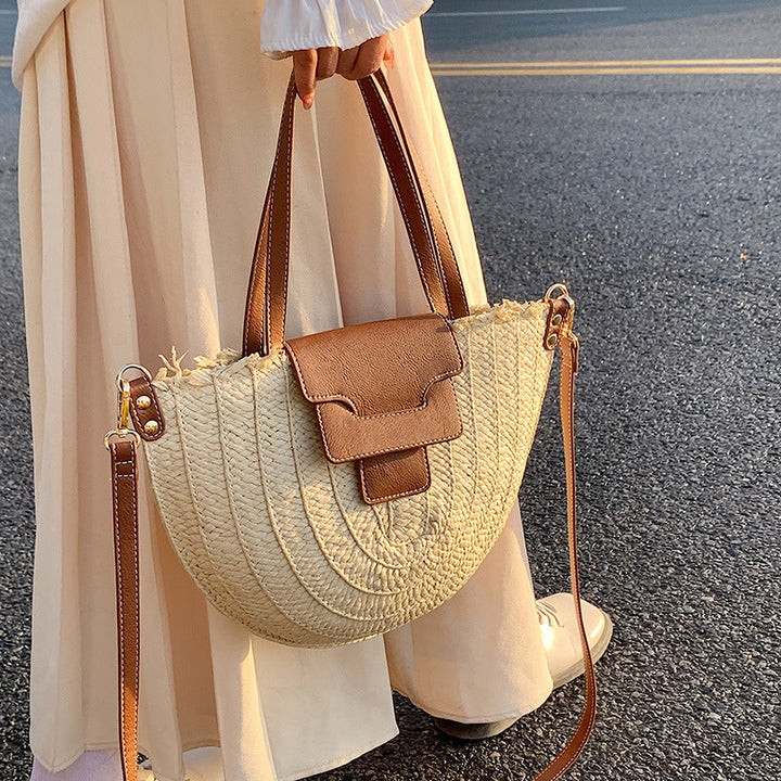 Denver | Stroh‑Tote mit Lederdetails