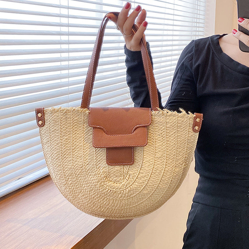 Denver | Stroh‑Tote mit Lederdetails