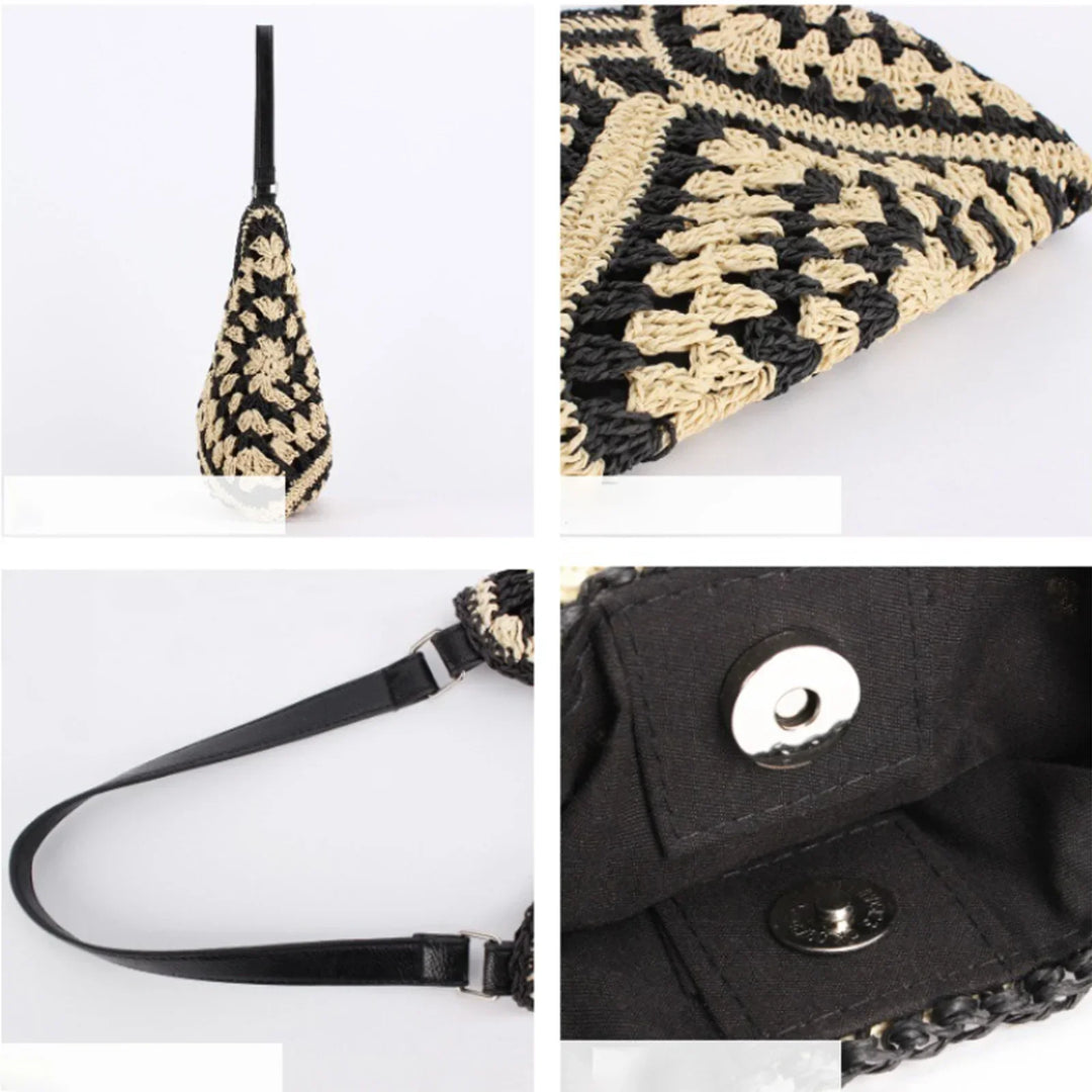Malaga | Handgewebte Stroh-Bohème-Tasche