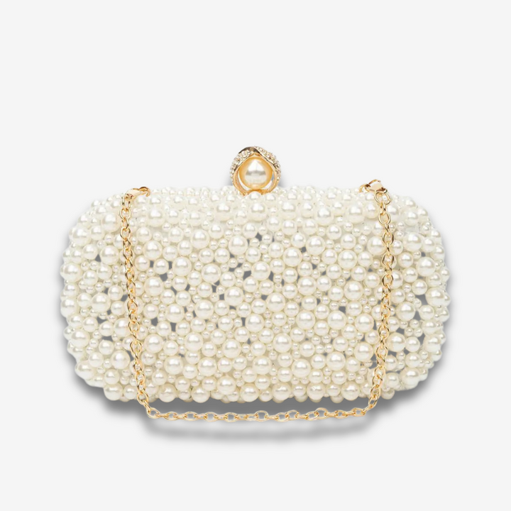 Whitehorse  | Perlen‑Clutch mit Gold‑Rahmen