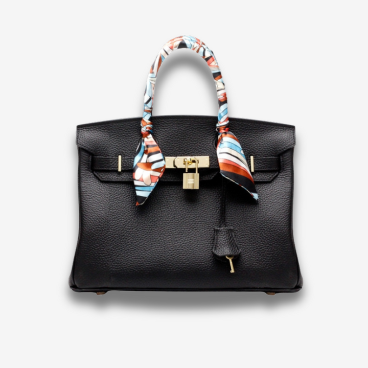 Bologna | Schwarzer strukturierter Satchel mit Scarf