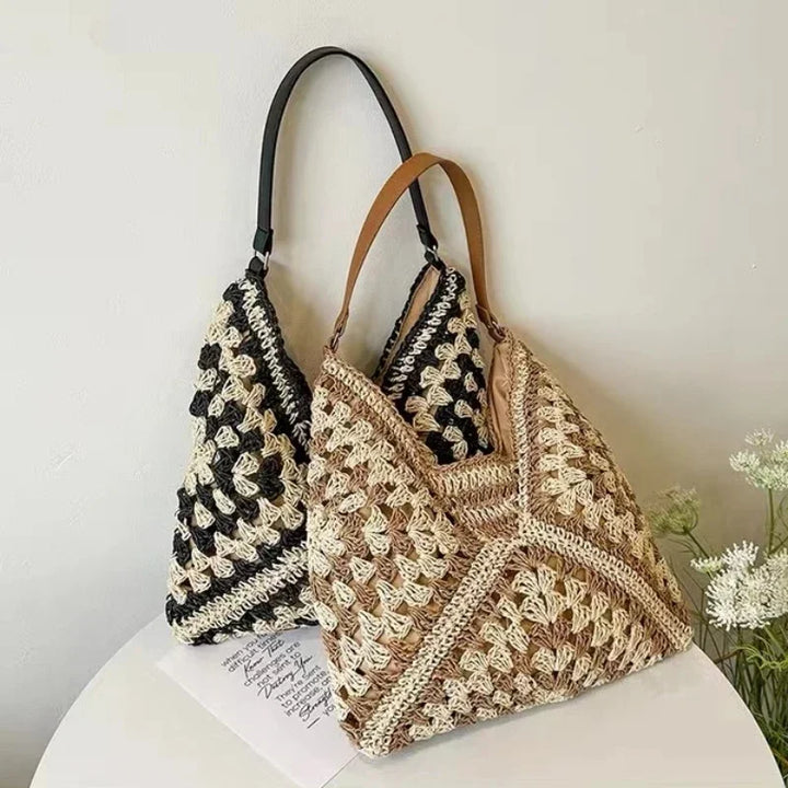 Malaga | Handgewebte Stroh-Bohème-Tasche