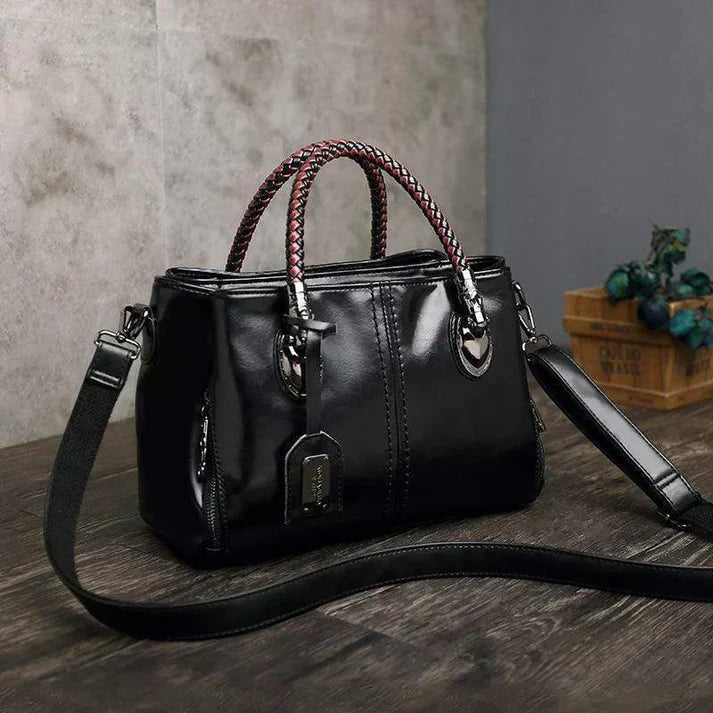 Hamamatsu | Klassische Ledertasche mit Flechtdetails