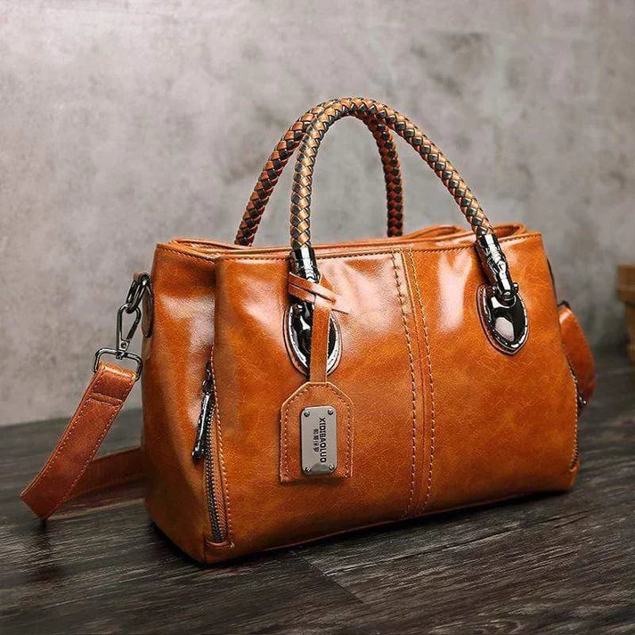 Hamamatsu | Klassische Ledertasche mit Flechtdetails