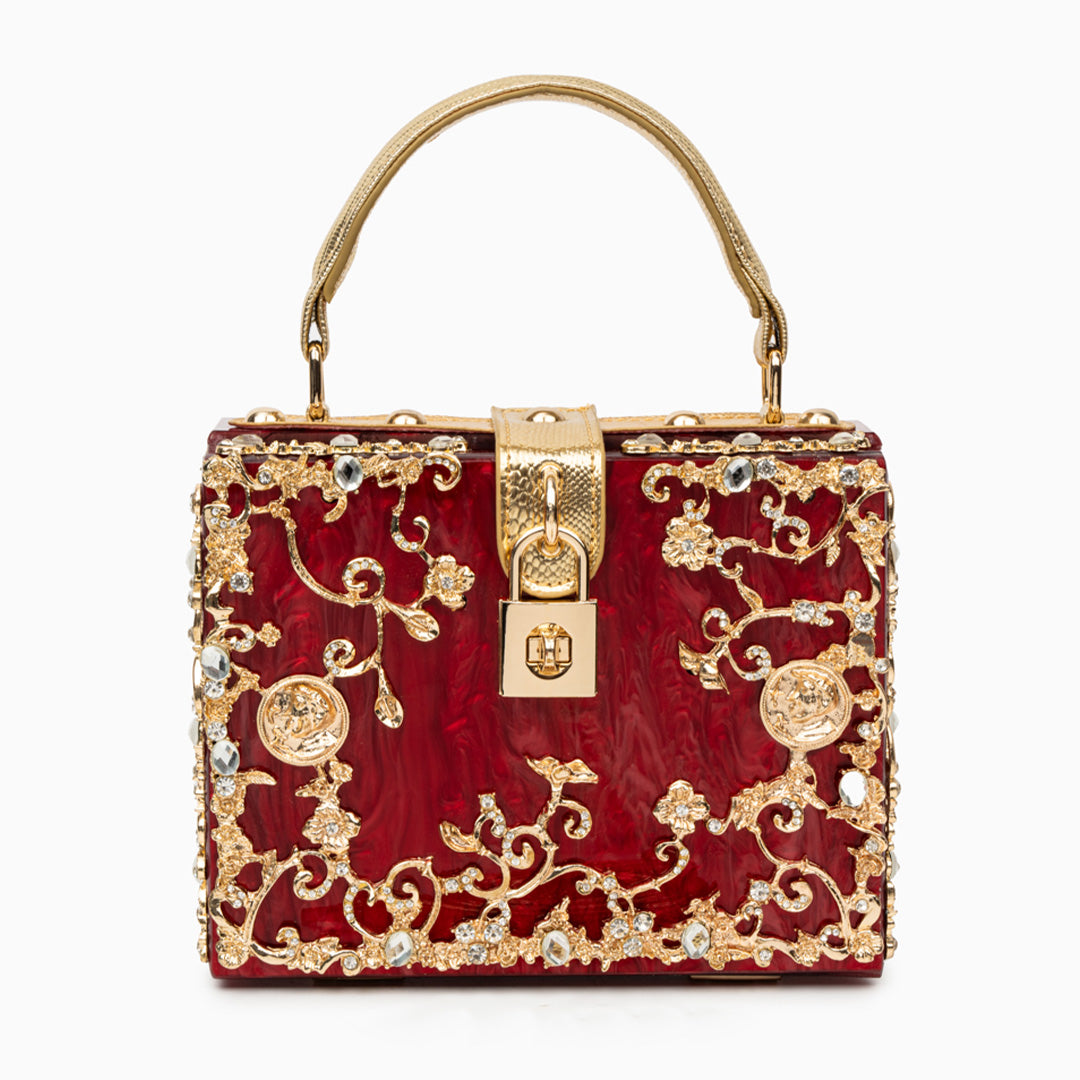 Zarqa  | Acryl Clutch mit Gold‑Blüten