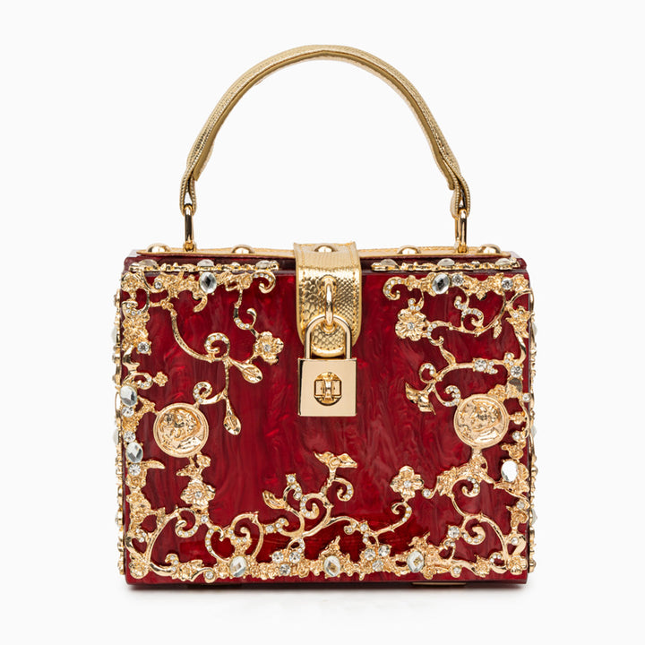 Zarqa  | Acryl Clutch mit Gold‑Blüten