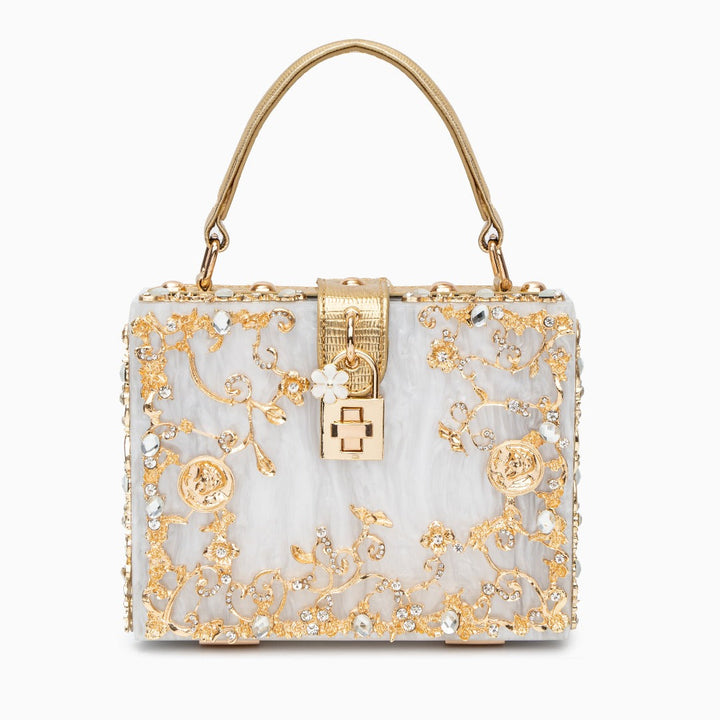Zarqa  | Acryl Clutch mit Gold‑Blüten