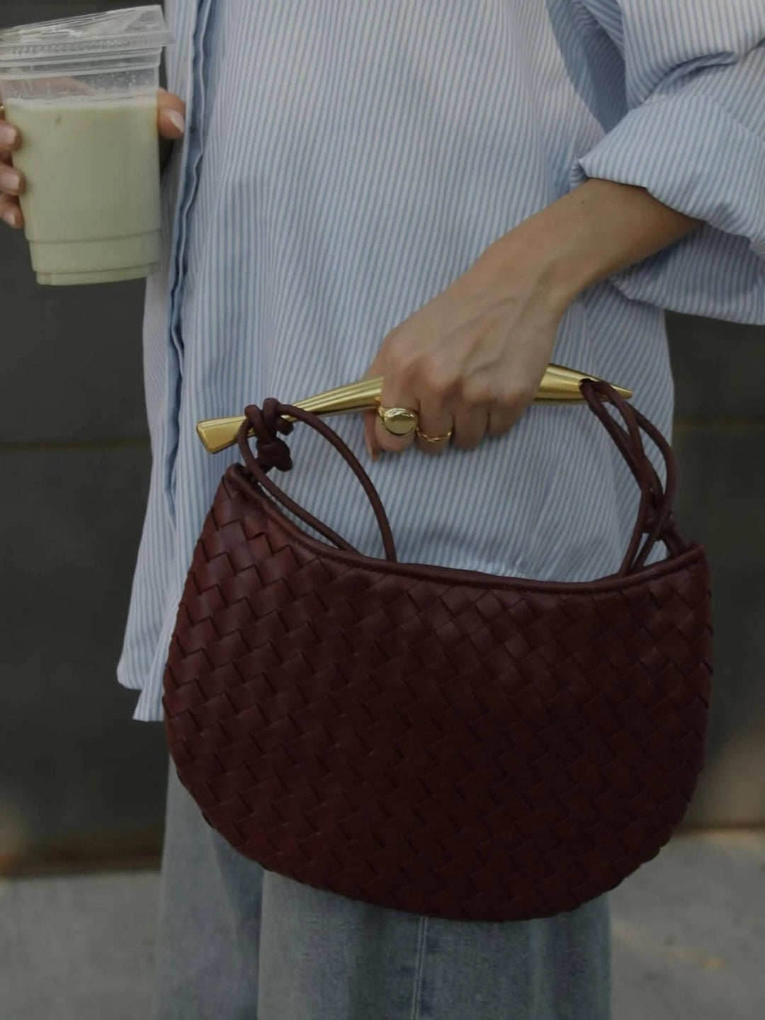 Plovdiv | Geflochtene Leder‑Handtasche mit Bügelgriff