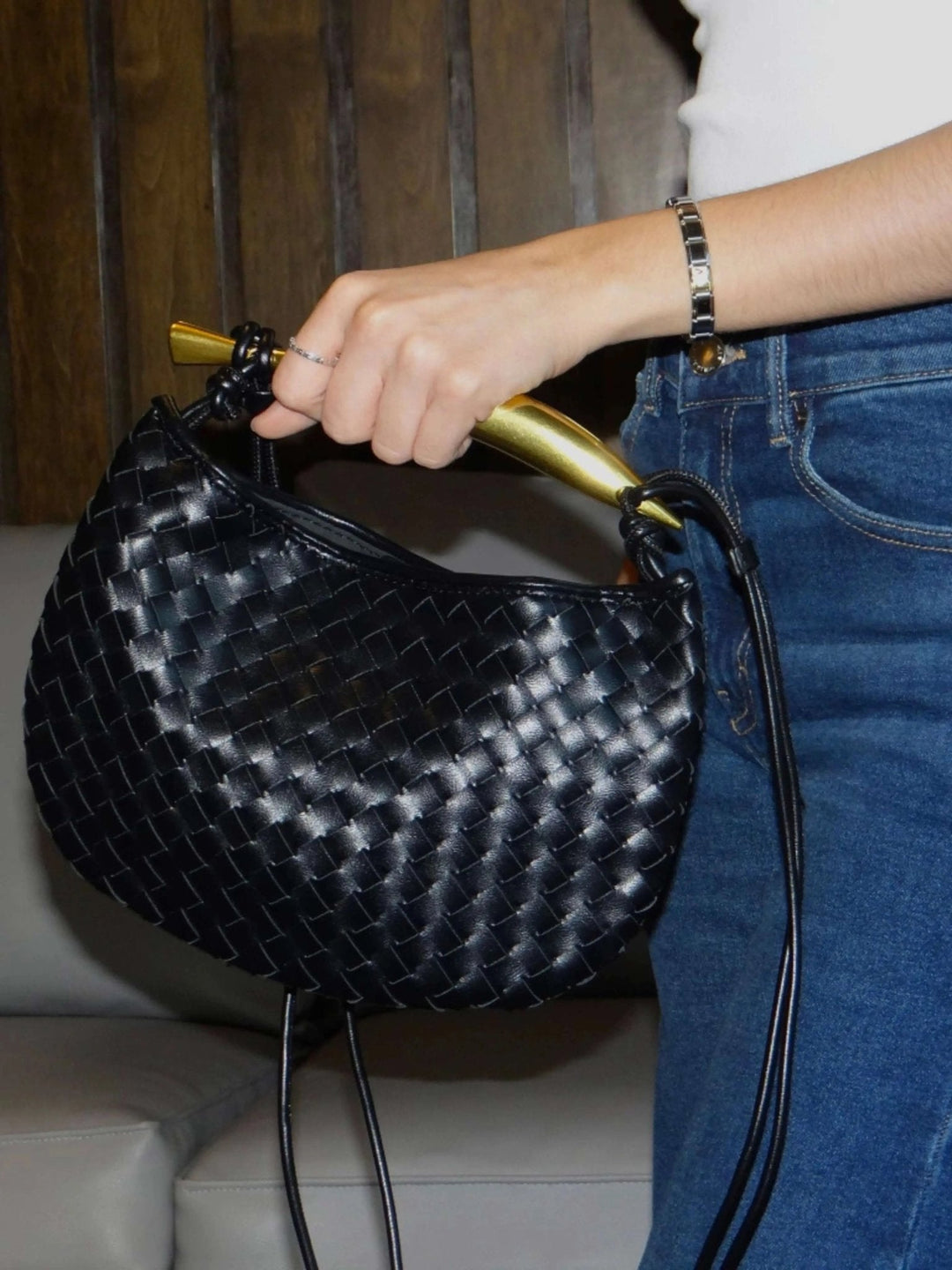 Plovdiv | Geflochtene Leder‑Handtasche mit Bügelgriff