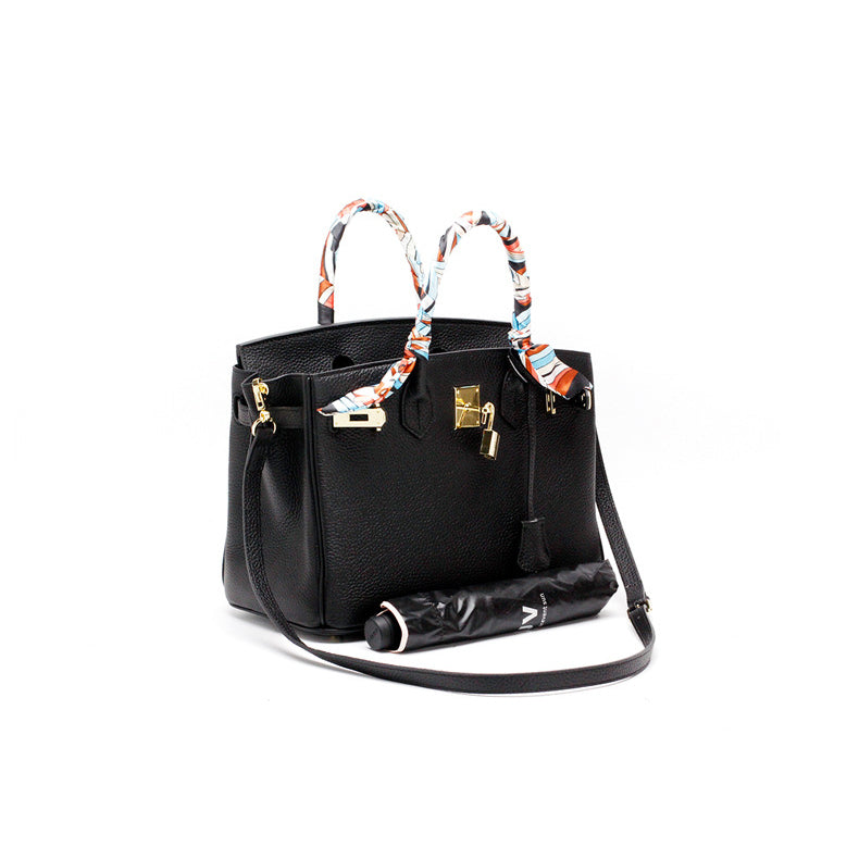 Bologna | Schwarzer strukturierter Satchel mit Scarf