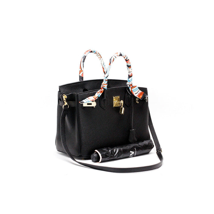 Bologna | Schwarzer strukturierter Satchel mit Scarf