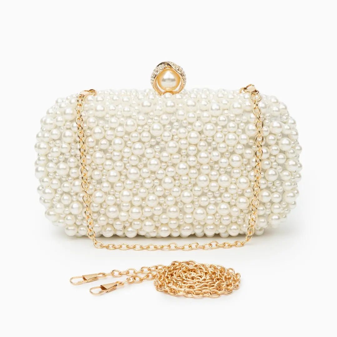 Whitehorse  | Perlen‑Clutch mit Gold‑Rahmen