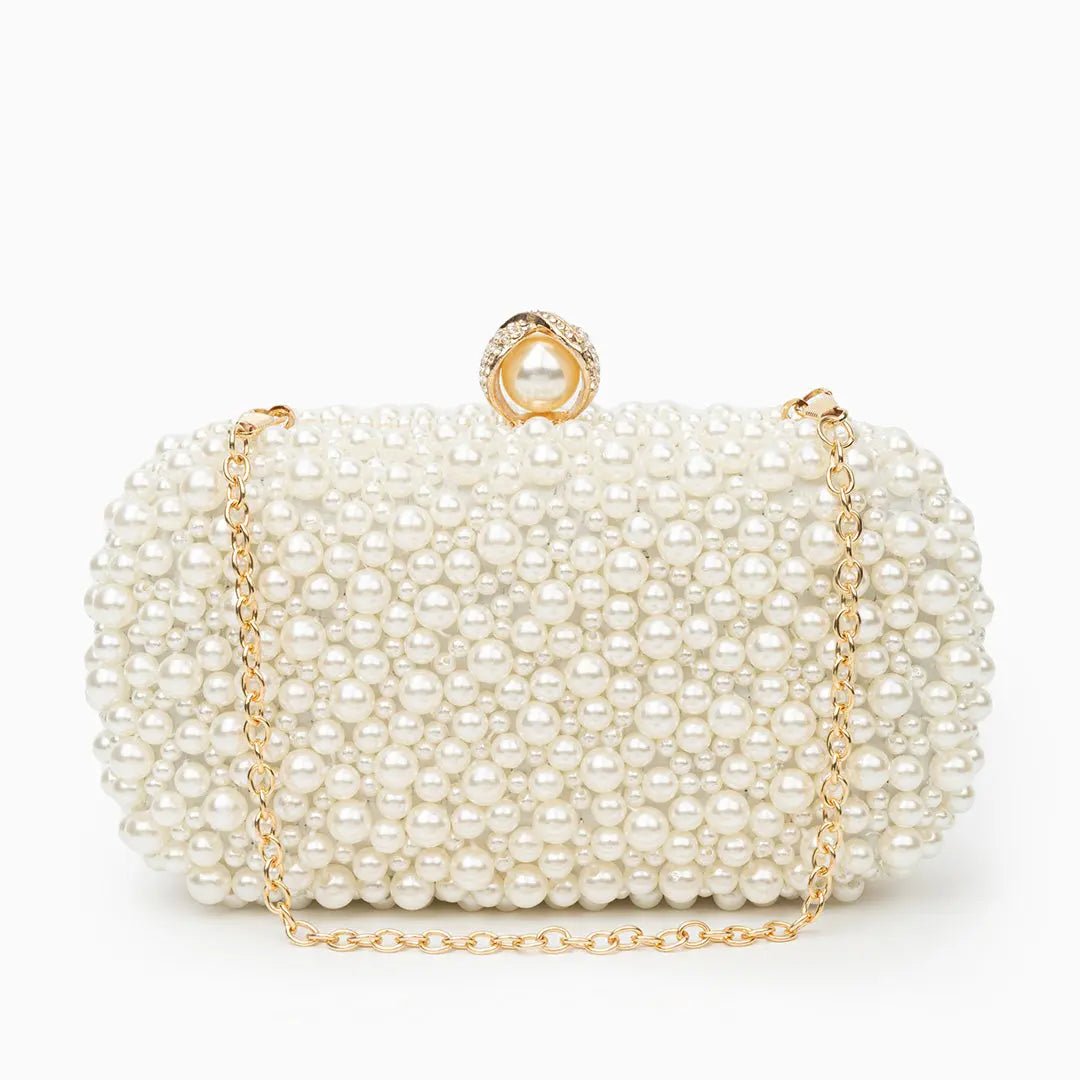 Whitehorse  | Perlen‑Clutch mit Gold‑Rahmen