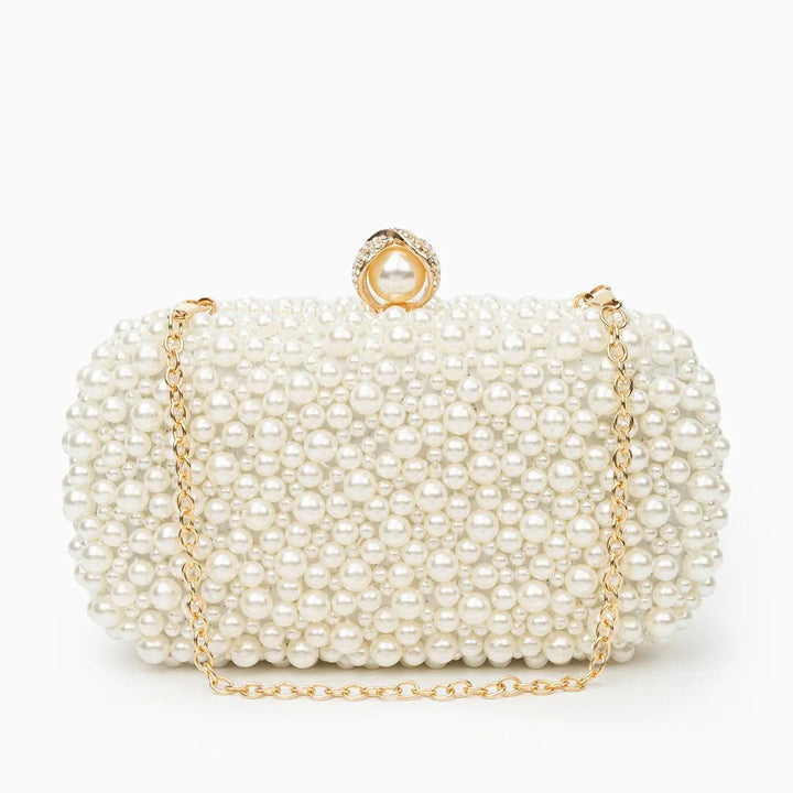 Whitehorse  | Perlen‑Clutch mit Gold‑Rahmen
