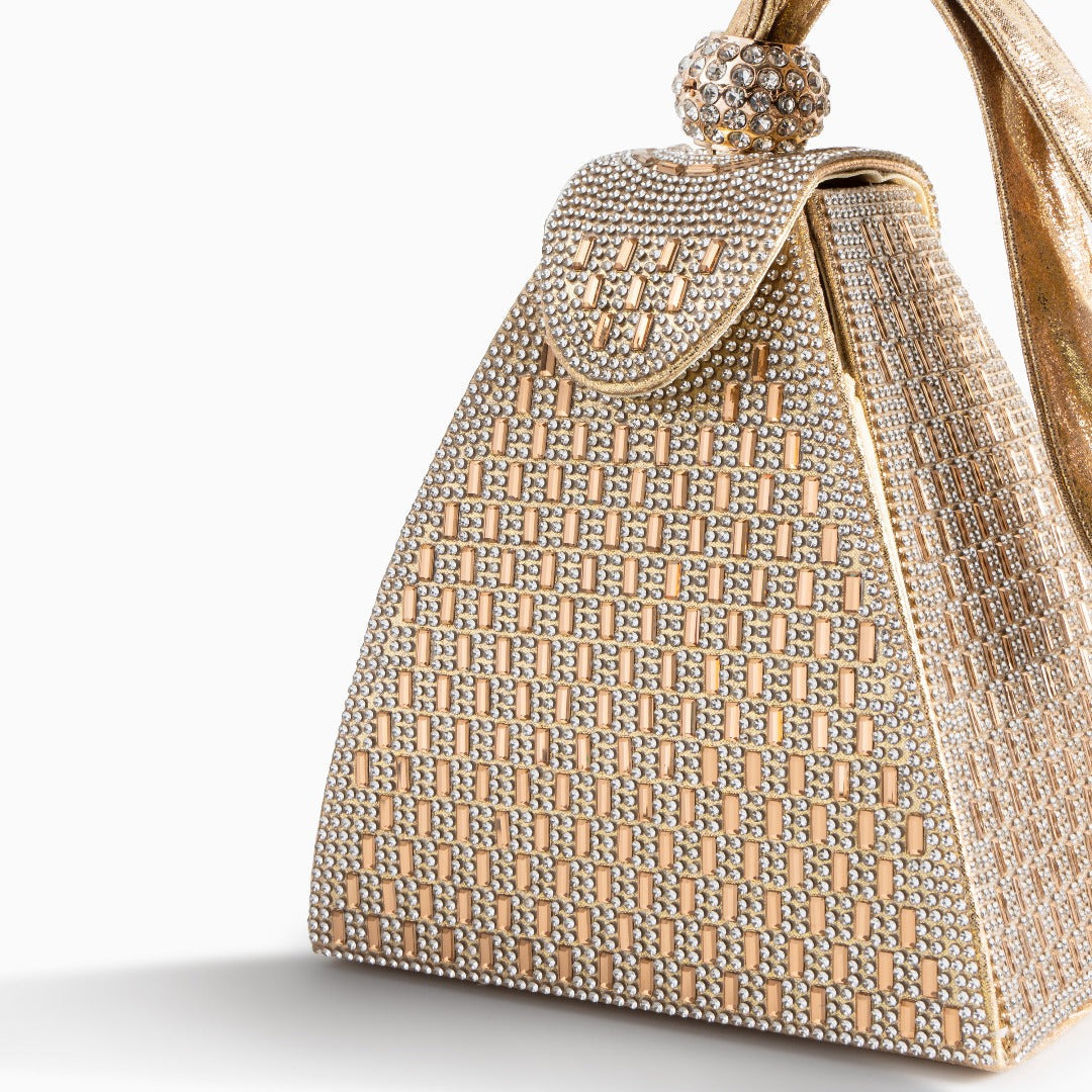 Hebron | goldene Kristall Pyramid Clutch