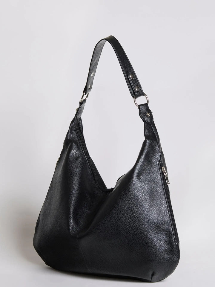 Teresina | Schlichte schwarze Leder‑Hobo‑Bag