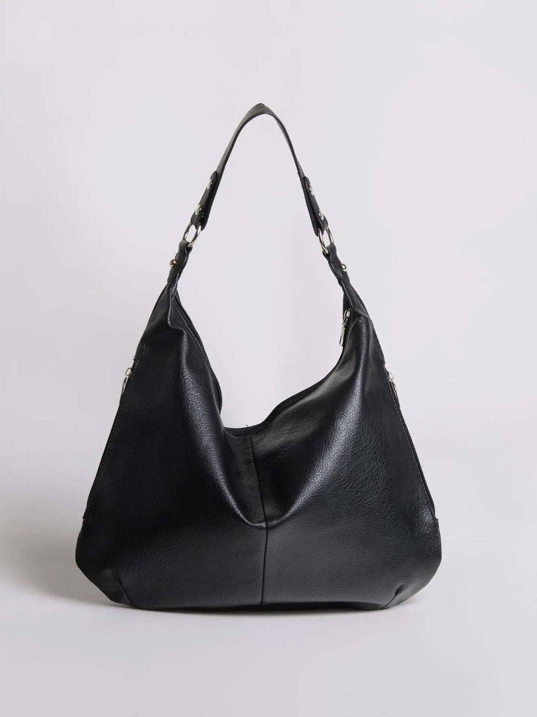Teresina | Schlichte schwarze Leder‑Hobo‑Bag