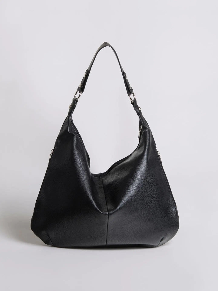 Teresina | Schlichte schwarze Leder‑Hobo‑Bag