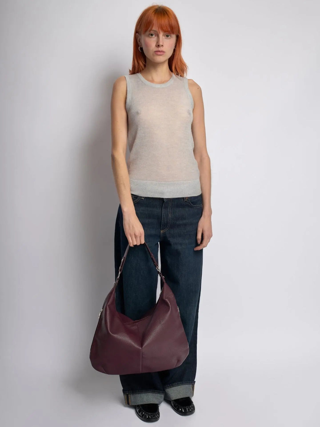 Teresina | Schlichte schwarze Leder‑Hobo‑Bag