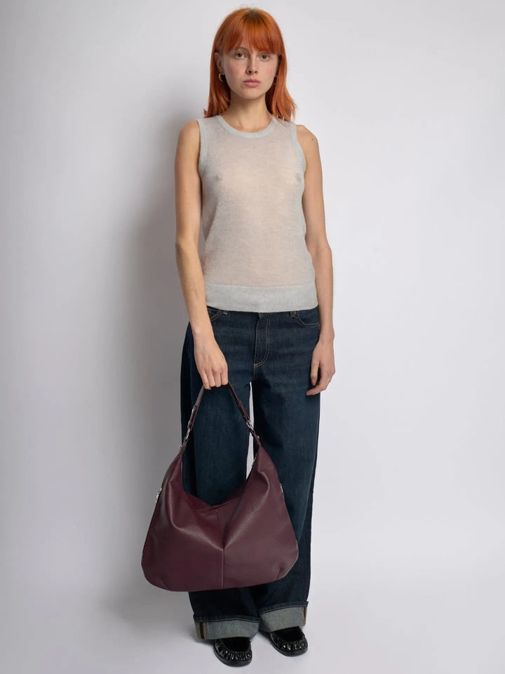 Teresina | Schlichte schwarze Leder‑Hobo‑Bag