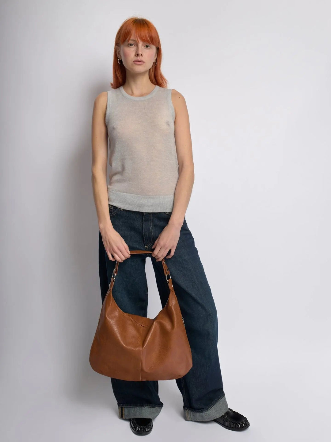 Teresina | Schlichte schwarze Leder‑Hobo‑Bag