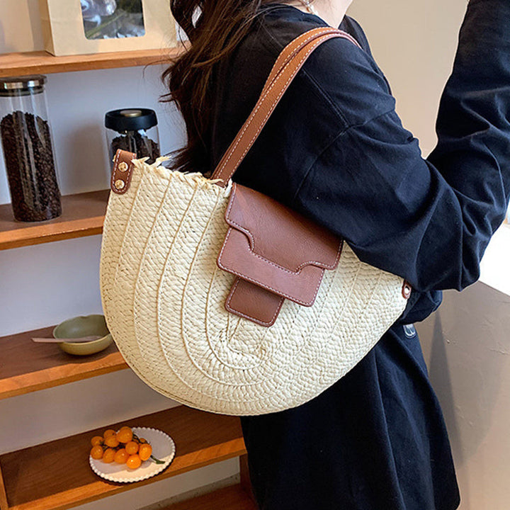 Denver | Stroh‑Tote mit Lederdetails