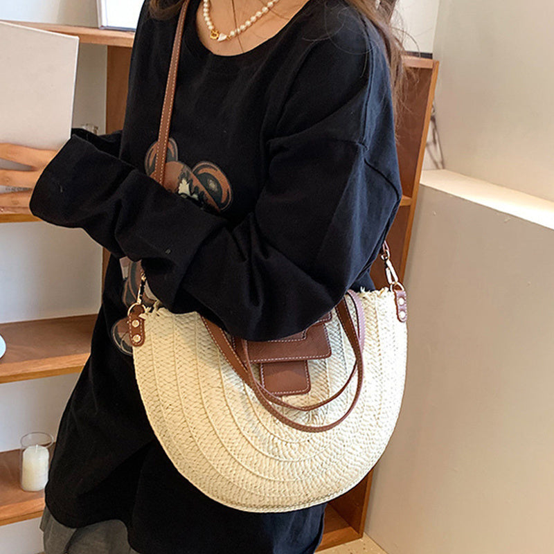 Denver | Stroh‑Tote mit Lederdetails