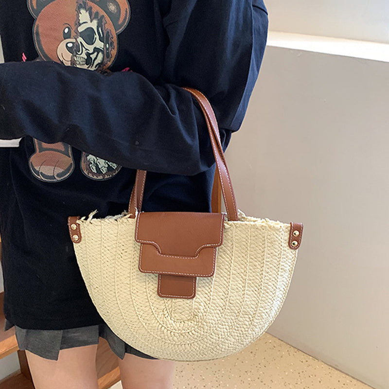 Denver | Stroh‑Tote mit Lederdetails