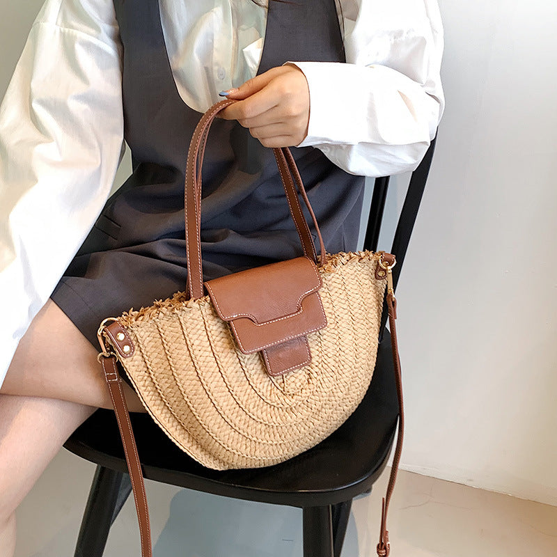 Denver | Stroh‑Tote mit Lederdetails